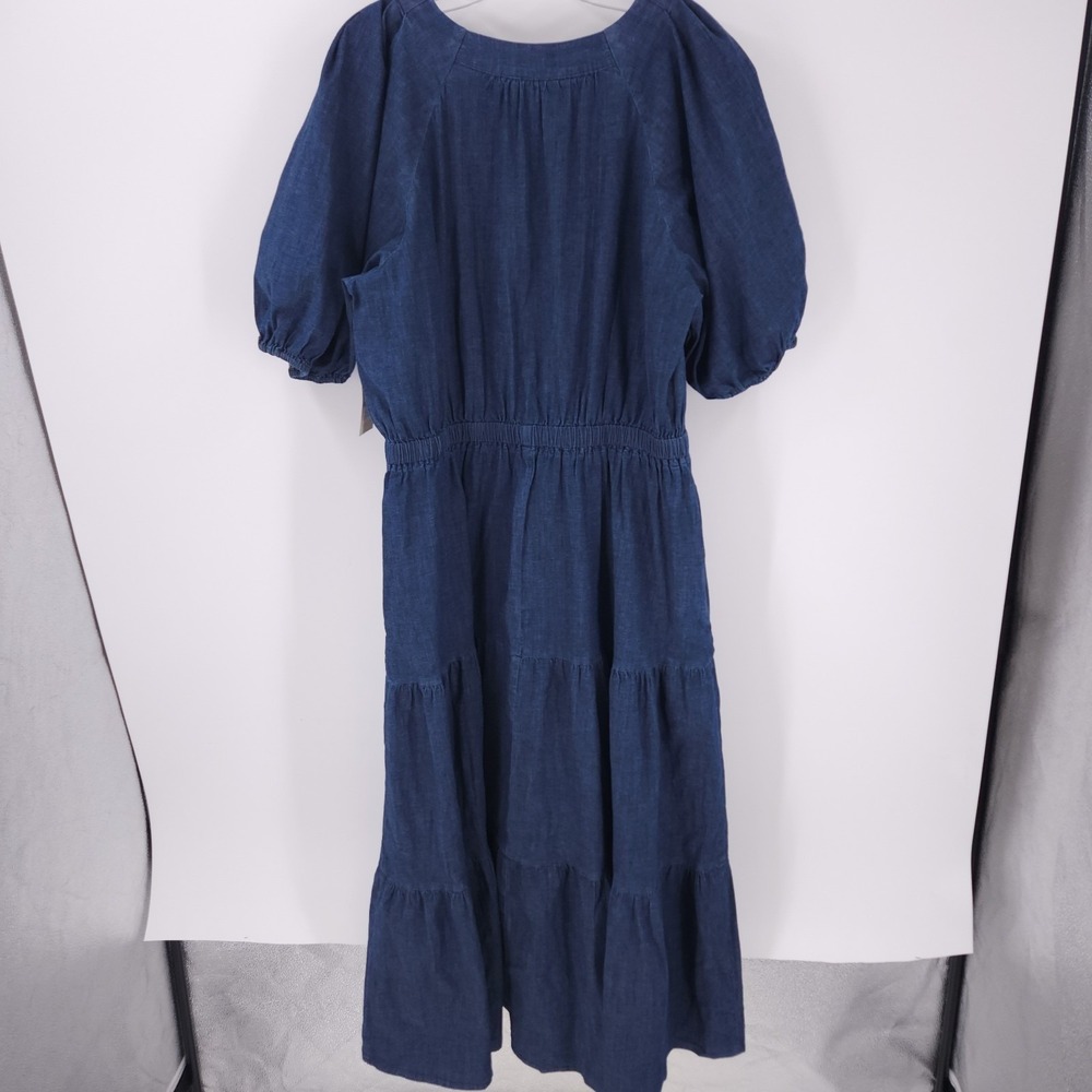 Anne Klein Jeans Puff Sleeve Tiered Denim Midi Dress Dark Wash Womens Size XL - Picture 9 of 12
